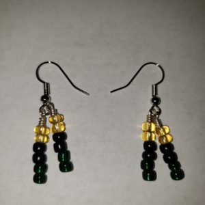 Dangle earrings; yellow, black, and green.